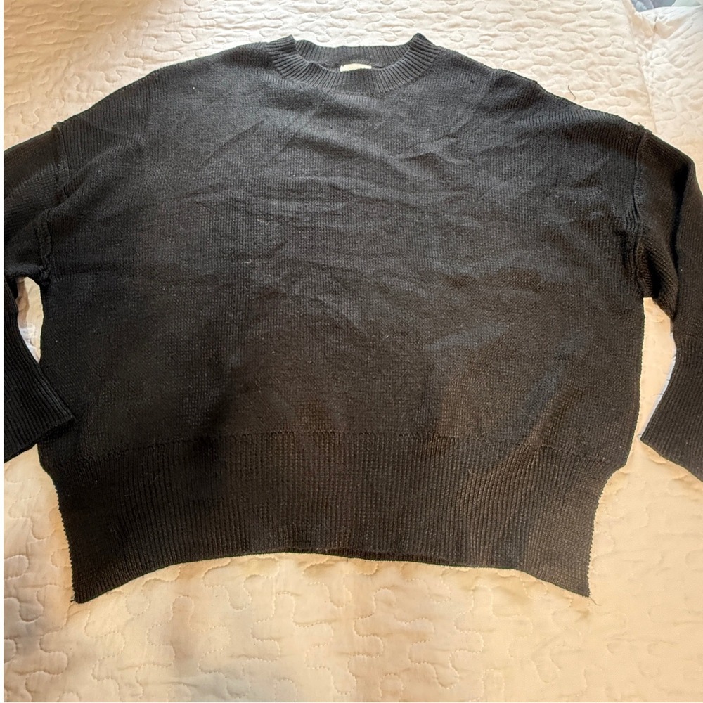 Women S/M Sweater Black Crew Neck Oversized Knit DROPPED SHOULDER GOTH GRUNGE
